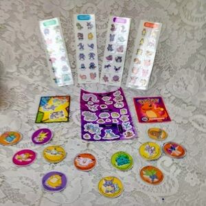 Vintage  Miscellaneous Pokemon Stickers and Trading Cards
